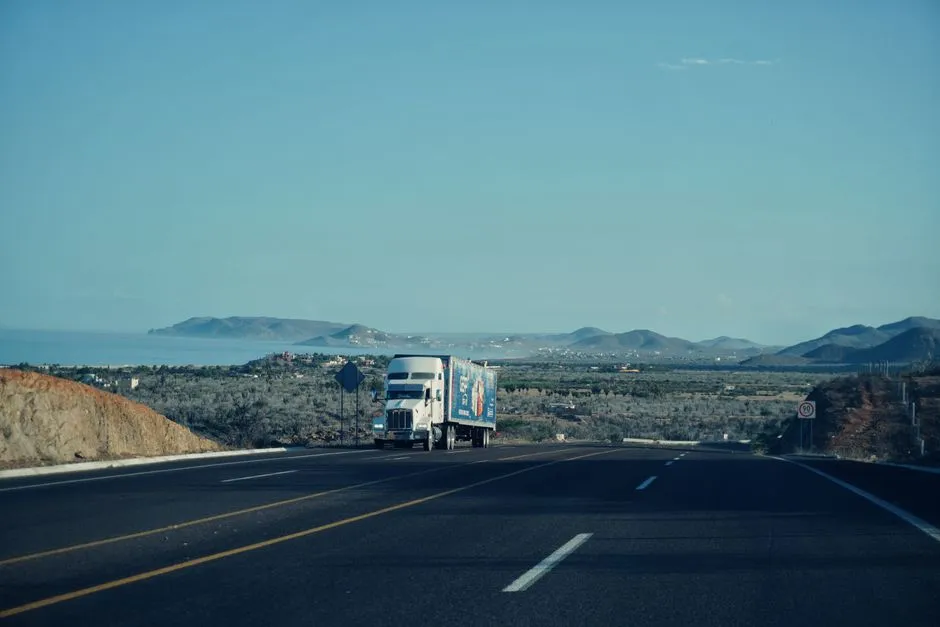 Semi-truck driving on a highway
