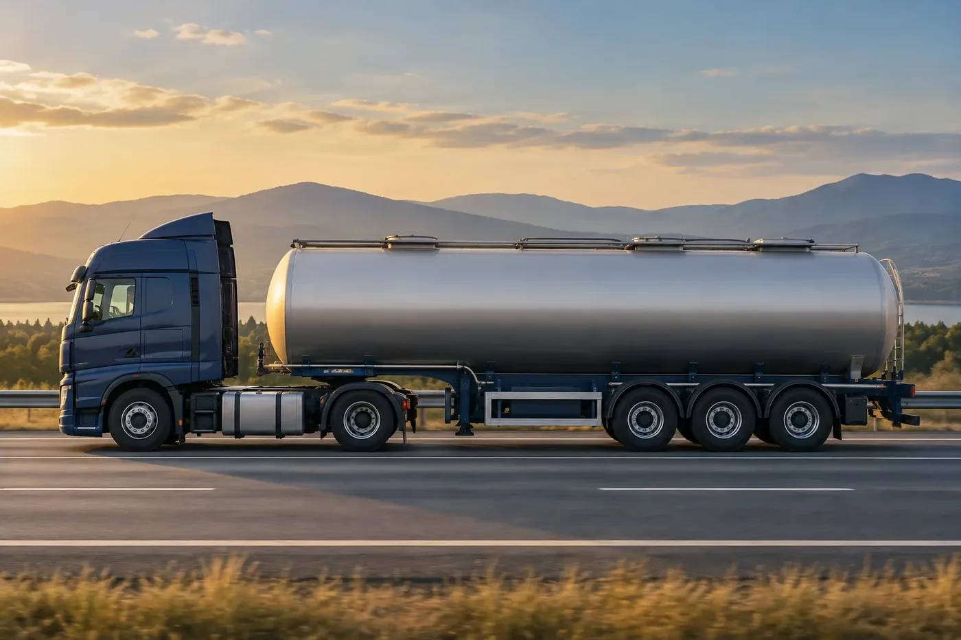 Illustration of a tanker truck hauling a bulk liquid load