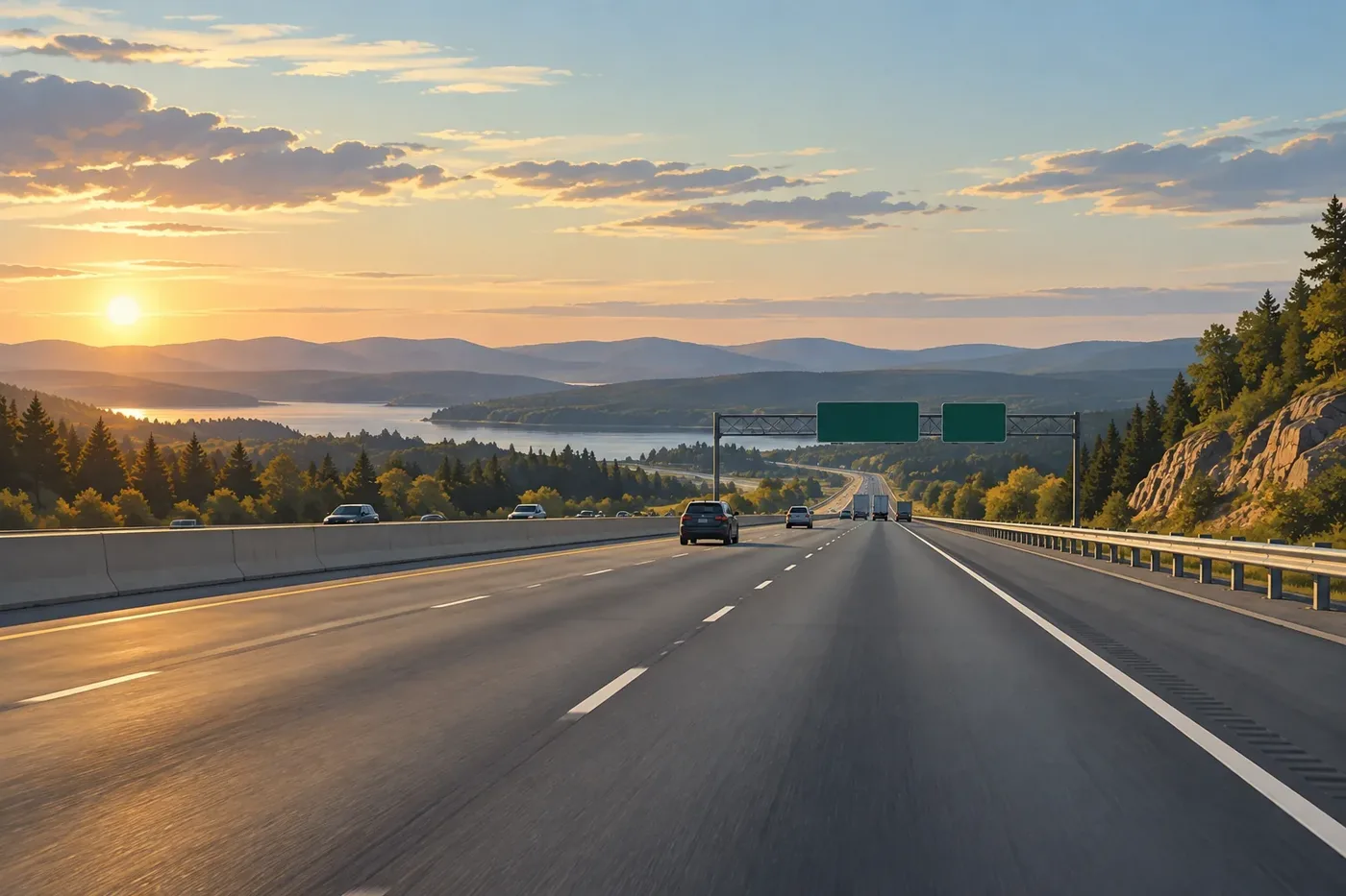 Illustration of a U.S. highway map with routes connecting states